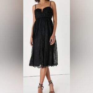 Women's Lulus Dreamy Entrance Black Lace Bustier Sleeveless Midi Dress Sz XS New